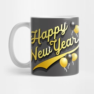 Happy New Year with Black and Gold Balloons Party Favors Mug